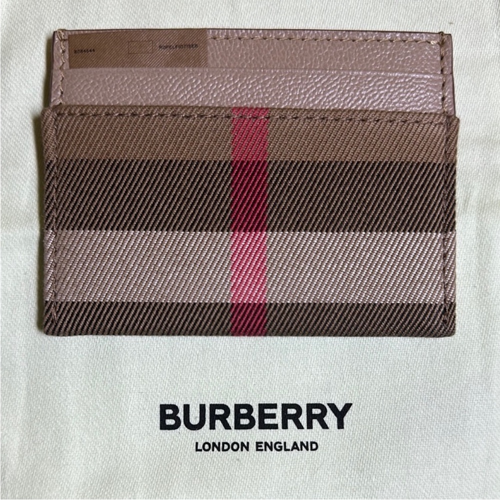 Authentic Burberry Nova-Check Cloth x Brown Leather Card Holder W/ Box & Dusty - Picture 2 of 3